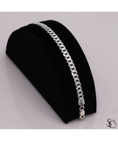 925 Sterling Silver 180 Pave Flat Curb Link Bracelet 7 - 9 Inches