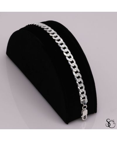 925 Sterling Silver 220 Pave Flat Curb Link Bracelet 7 - 26 Inches