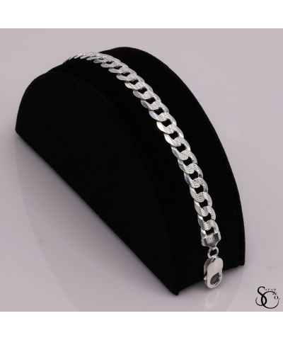 925 Sterling Silver 250 Pave Flat Curb Link Bracelet 7 - 9 Inches