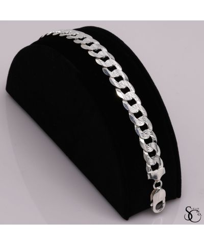 925 Sterling Silver 300 Pave Flat Curb Link Bracelet 7 - 9 Inches