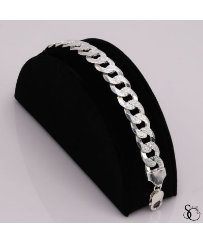 925 Sterling Silver 350 Pave Flat Curb Link Bracelet 7 - 9 Inches