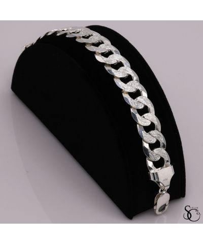 925 Sterling Silver 400 Pave Flat Curb Link Bracelet 7-9 Inches