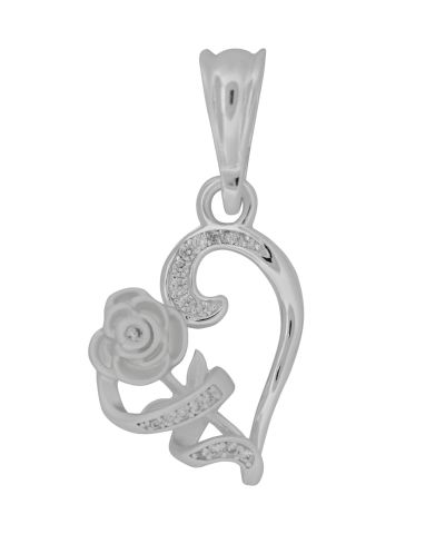 925 Sterling Silver Rose Heart Pendant Charm
