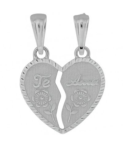 925 Sterling Silver White Gold Plated Heart Pendant Charm