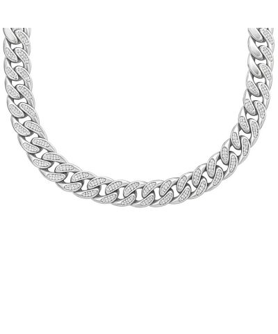 925 Sterling Silver White Gold Plated (mm) Cuban Necklace 20-22 Inches - (SKU)