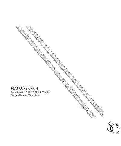 925 Sterling Silver 050 Flat Curb Link Chain Necklace 18 - 26 Inches