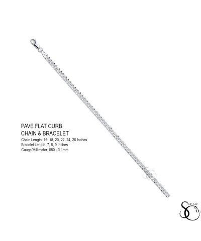 925 Sterling Silver 080 Pave Flat Curb Link Chain Necklace 16 - 26 Inches