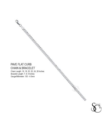 925 Sterling Silver 100 Pave Flat Curb Link Chain Necklace 16 - 26 Inches